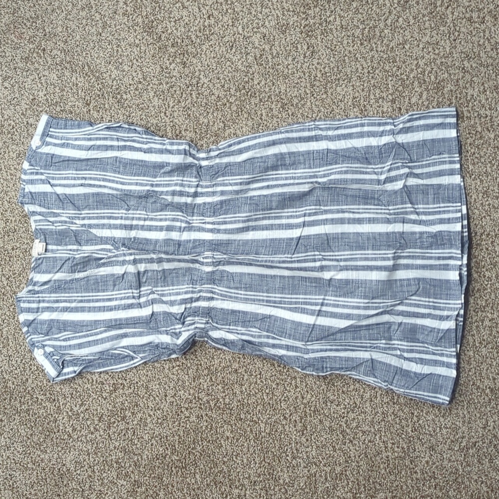 3/$30 J. Crew lightweight cotton striped dress v neck elastic waist white navy…